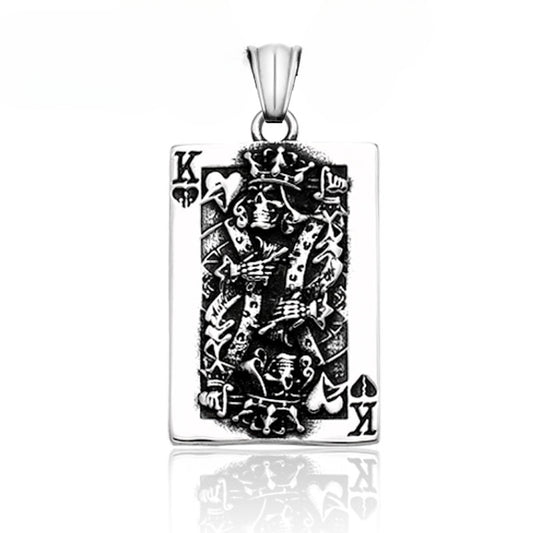 Retro Stainless Steel Spade K Poker Pendant for Men - European and American Style Personality Jewelry