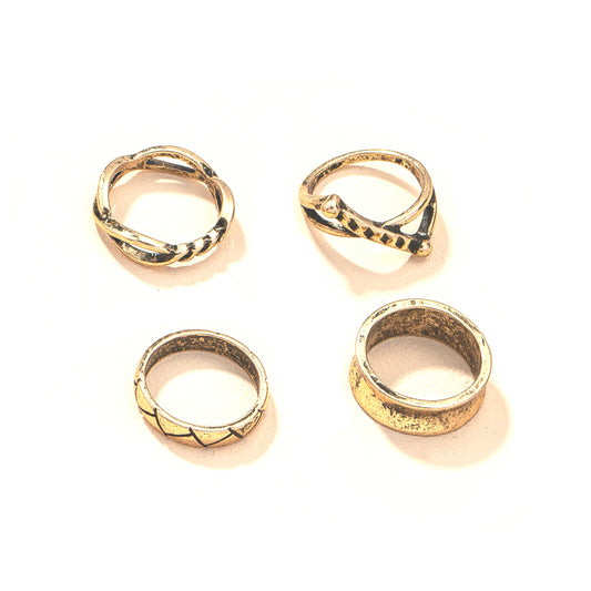 European and American popular new jewelry, 4 retro distressed ring sets, jewelry factory hollow geometric rings