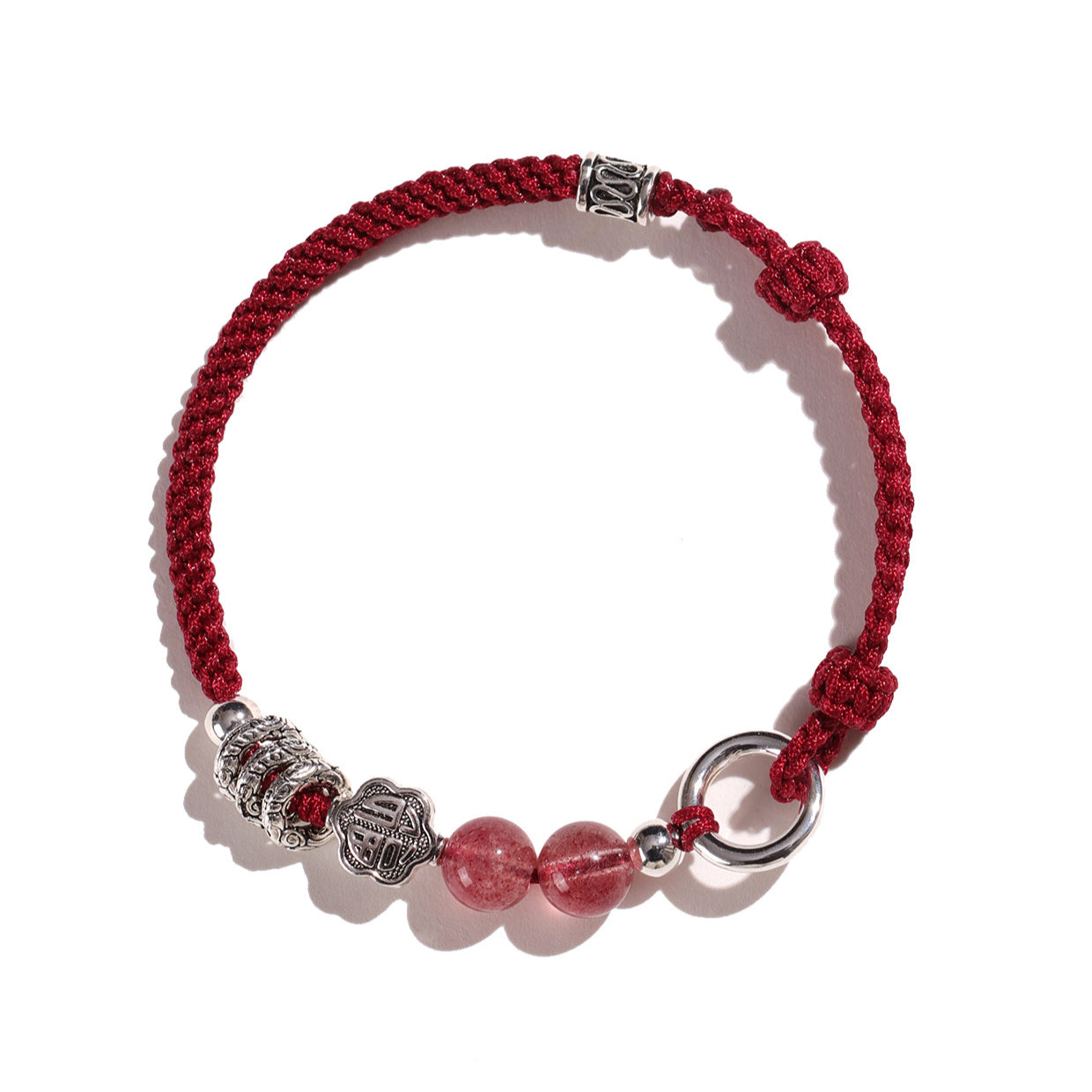 Planderful Fortune's Favor Bracelet – Handwoven Couple Design with Strawberry Crystal and Silver Obsidian
