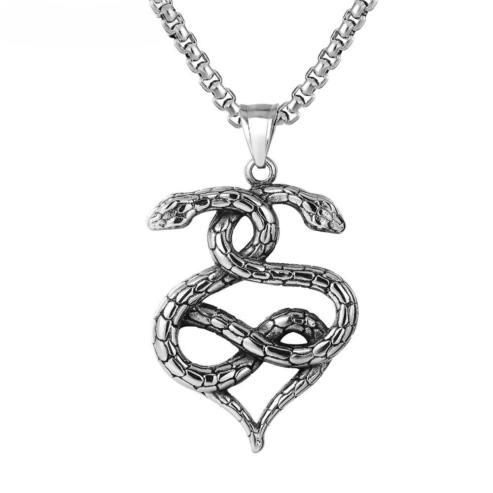 Planderful Titanium Double Snake Pendant Necklace Unisex Durable Statement Accessory For Stylish Men And Women