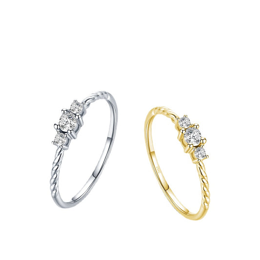 Sterling Silver Water Wave Zircon Ring with European and American Influence