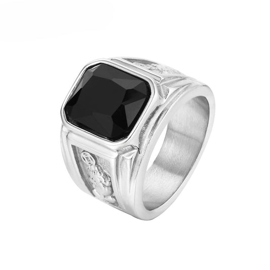 Planderful Mens Titanium Steel Ring Zircon Accent Durable Unisex Everyday Genie Jewelry