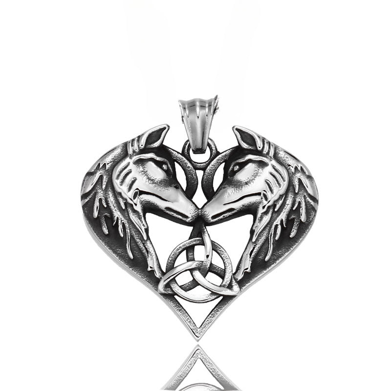 Celtic Knot Odin Double-Headed Wolf Pendant in Titanium Steel for Men