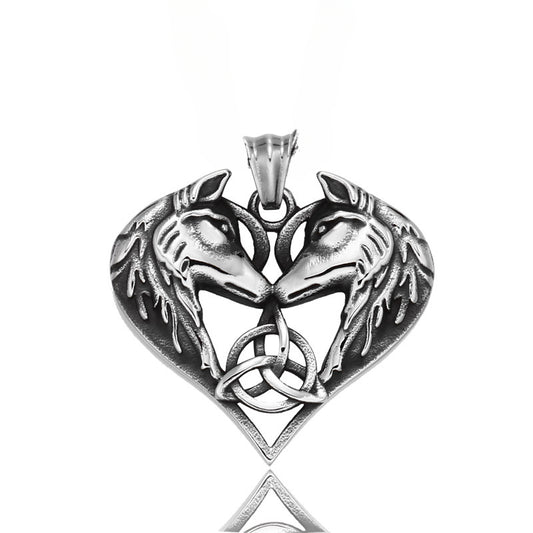 Celtic Knot Odin Double-Headed Wolf Pendant in Titanium Steel for Men