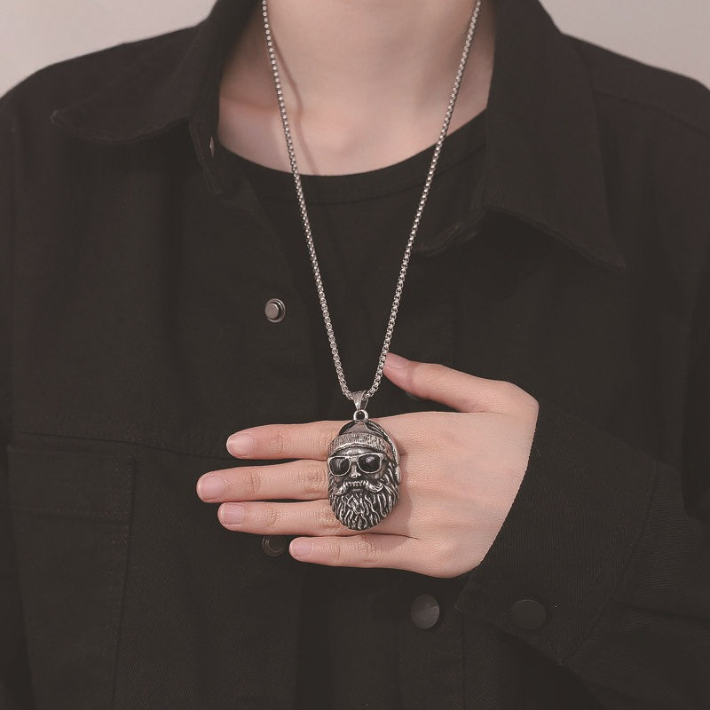 Steel Necklace – Elegant Men's Beard Pendant