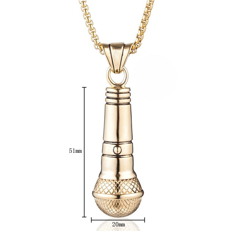 Planderful Microphone Pendant Necklace For Men And Women Unisex Stainless Steel Durable Punk Statement Jewelry