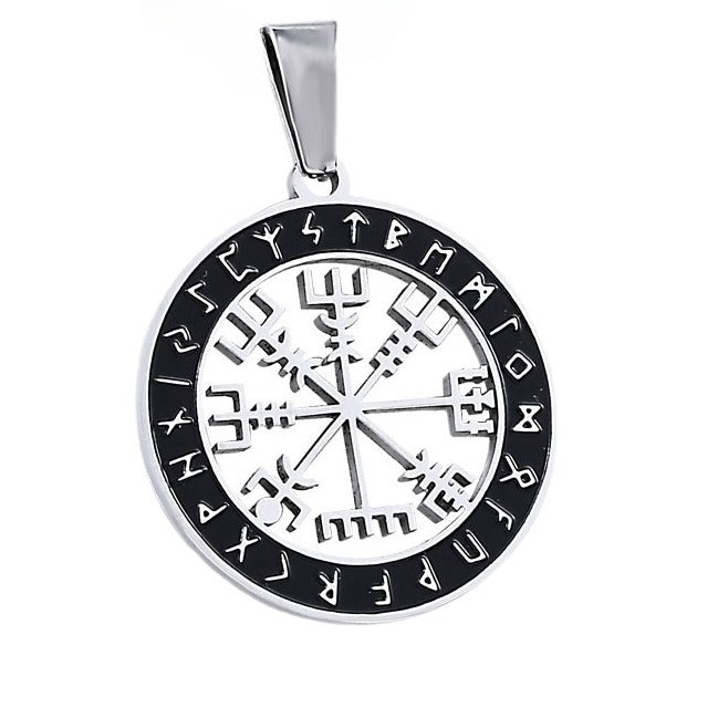Retro Viking Wolf Head Compass Pendant in Stainless Steel for Men - Wholesale Titanium Steel Jewelry