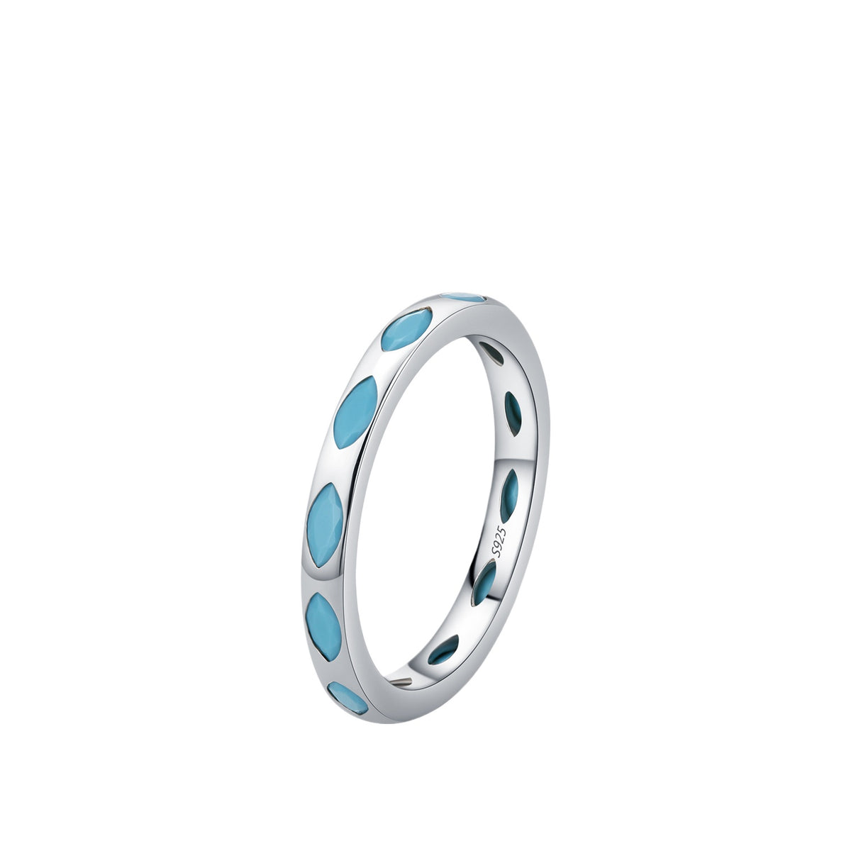 925 Sterling Silver Clover Heart Turquoise Ring