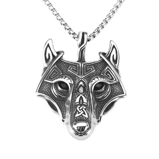 Planderful Titanium Viking Wolf Pendant Bold Unisex Necklace Norse Legacy Multi Color Eye Accent