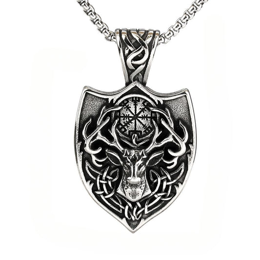 Nordic Viking Deer Pendant Compass Rune Titanium Steel Jewelry