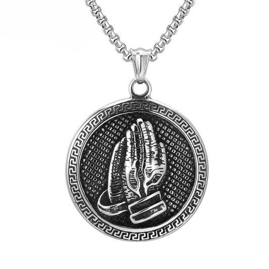 Planderful Prayer Hands Pendant Retro Titanium Steel Unisex Religious Jewelry For Men Personalised Protection