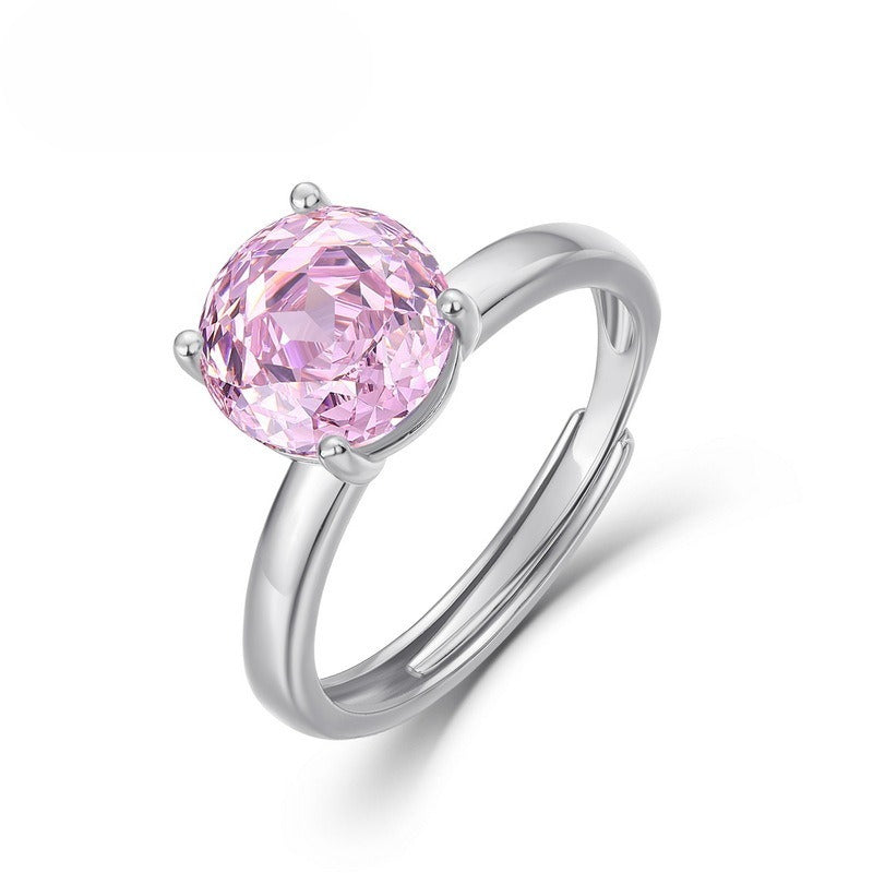 S925 Sterling Silver Zircon Rose Four-Prong Ring