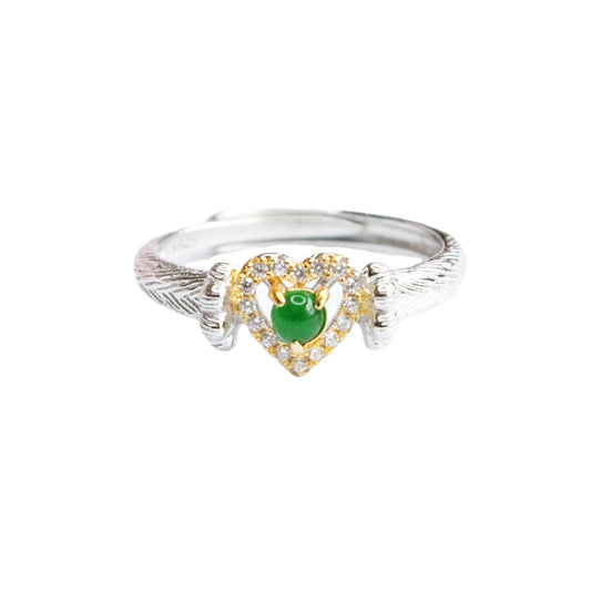 Sterling Silver Jade Love Ring