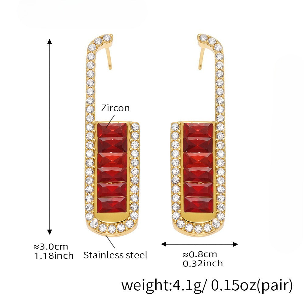 Planderful Zircon U Shaped Earrings Stainless Steel Ladies