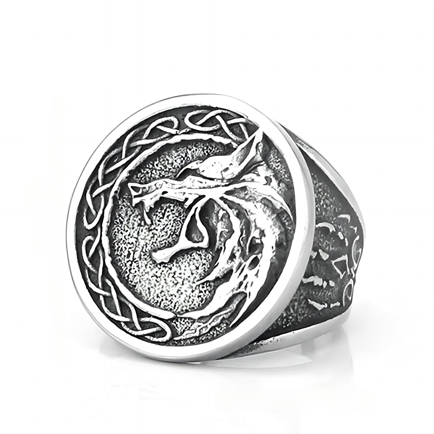Nordic Vintage Stainless Steel Men's Ring Personalized Viking Pattern Wolf Head Ring
