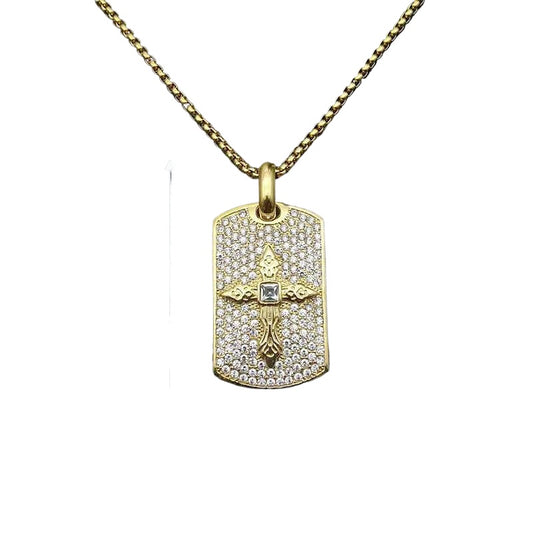 Rhinestone Necklace – Statement Hip-Hop Cross Pendant In Gold-Plated Stainless Steel