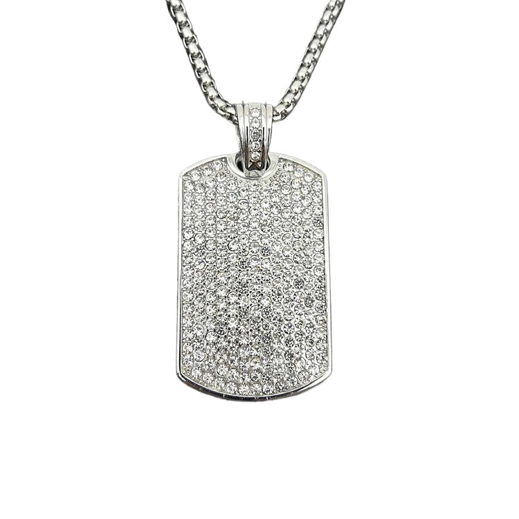 Planderful Hip Hop Jewelry Stainless Steel Zircon Square Pendant Necklace Unisex Statement