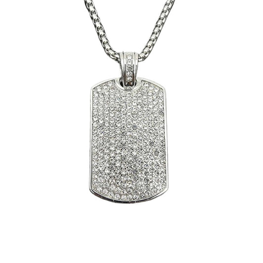 Planderful Hip Hop Jewelry Stainless Steel Zircon Square Pendant Necklace Unisex Statement