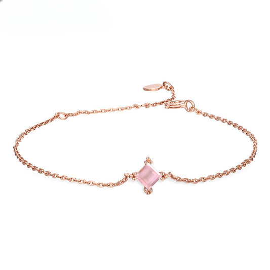 Princess Cut Pink Crystal Silver Bracelet