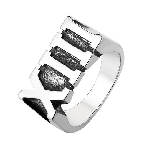 Vintage Roman Numeral Titanium Steel Men's Ring