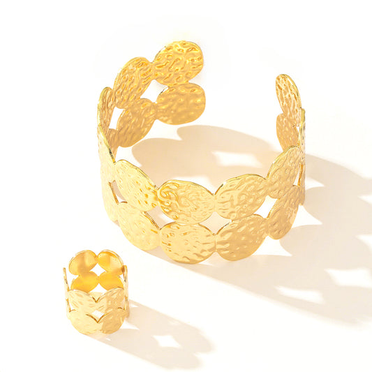 Retro Metal Geometric Bracelet Ring Set for Women by Planderful