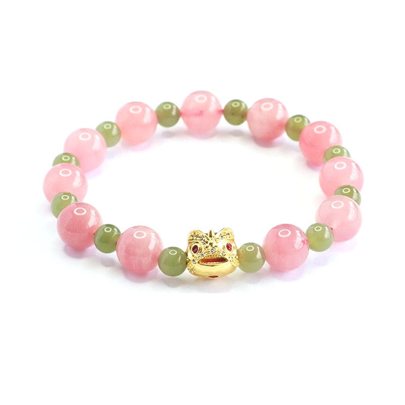 Hetian Jade Rose Quartz Crystal Lion Dance Horse Bracelet