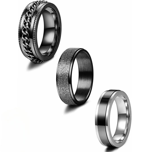 Explosive Black Chain Spin Ring Set - Men's Titanium Steel Pressure-Reducing Accessory