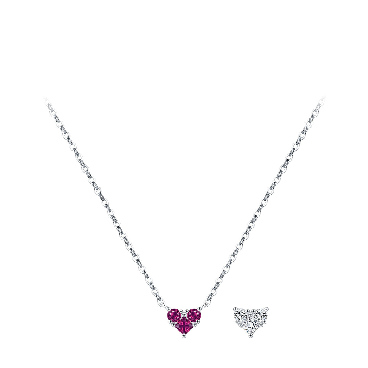 925 Sterling Silver Birthstone Heart Zircon Necklace