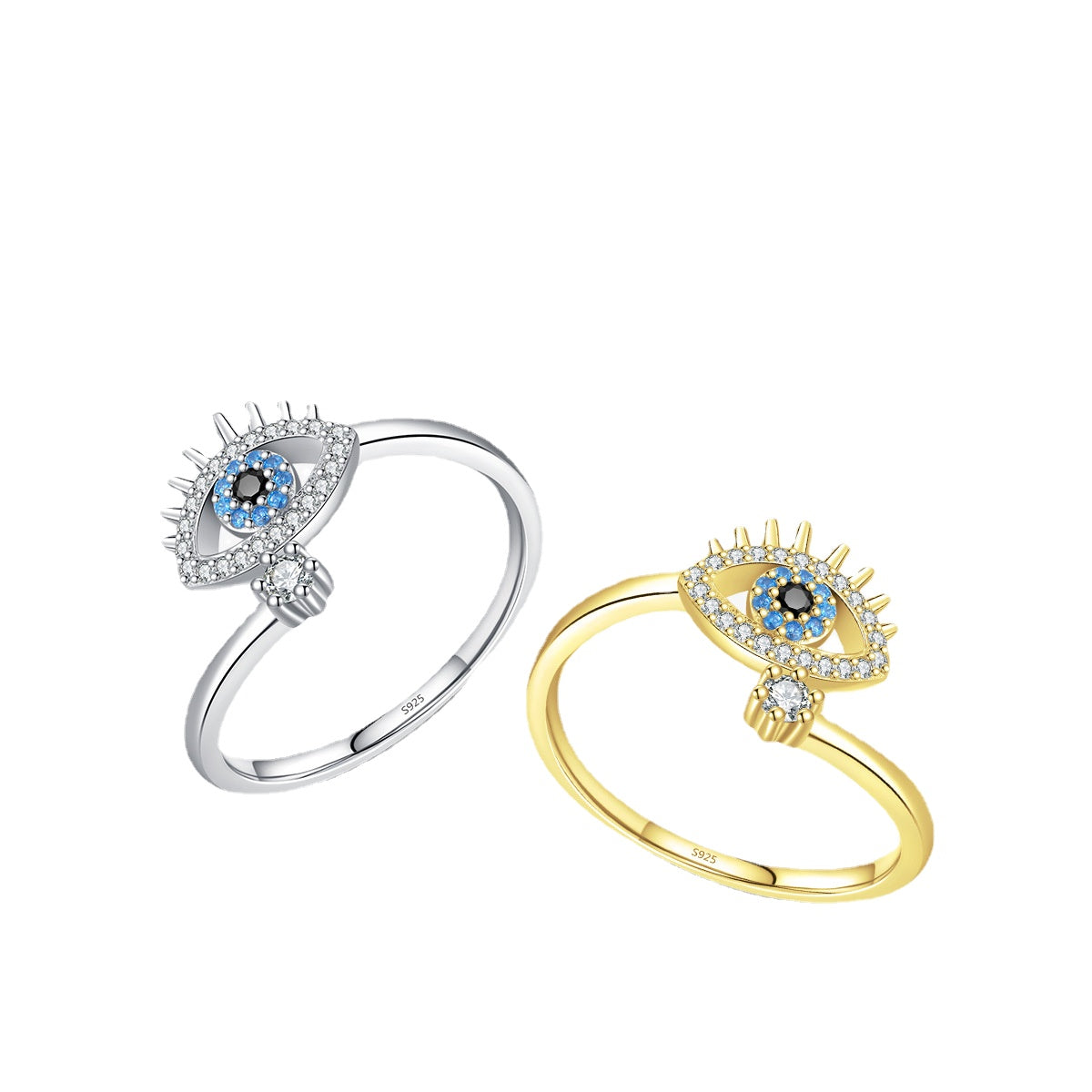 S925 Sterling Silver Devil's Eye Open Ring with Zircon Gems