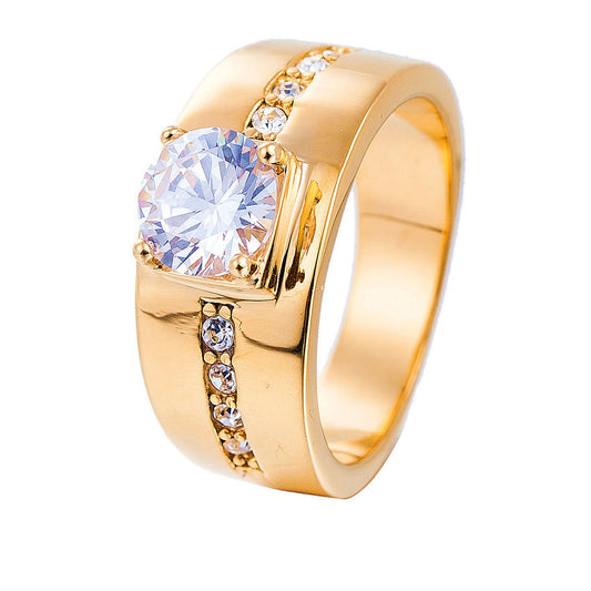 Simple Men's Titanium Zircon Wedding Ring