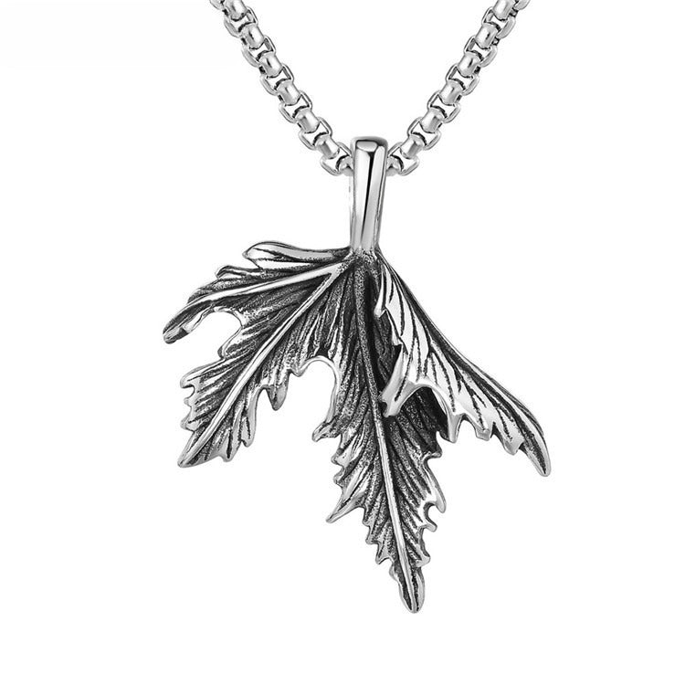 Planderful Maple Leaf Pendant for Men Unisex Titanium Steel Protection Statement Necklace