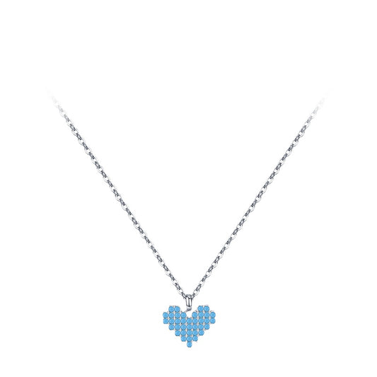 Elegant Heart-shaped Turquoise and Zircon Silver Necklace