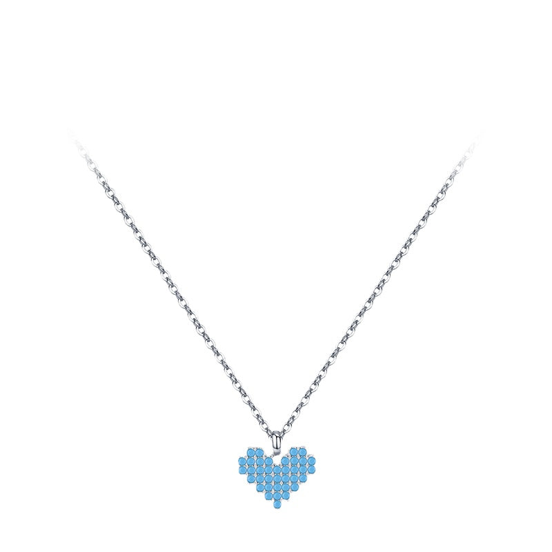 Elegant Heart-shaped Turquoise and Zircon Silver Necklace