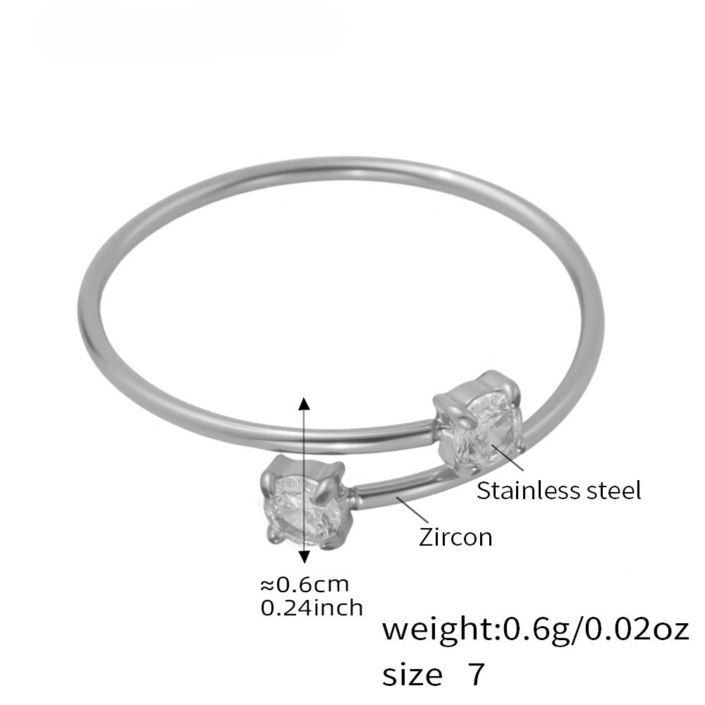 Planderful Love Zircon Ring Women Adjustable Stainless Steel