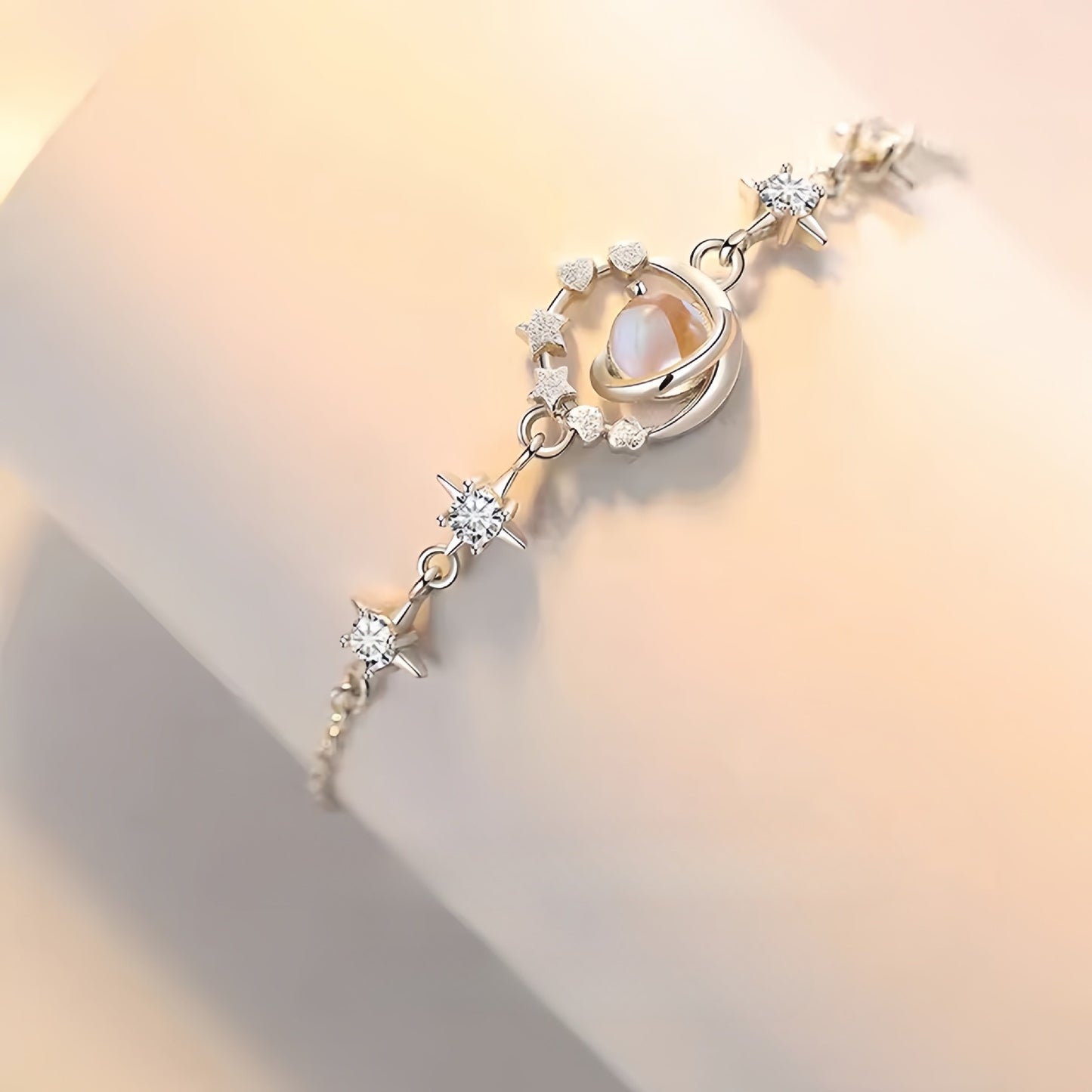 Planderful S925 Sterling Silver Pluto And Charon Bracelet For Women Gift For Girlfriend Exquisite Moonstone Zircon