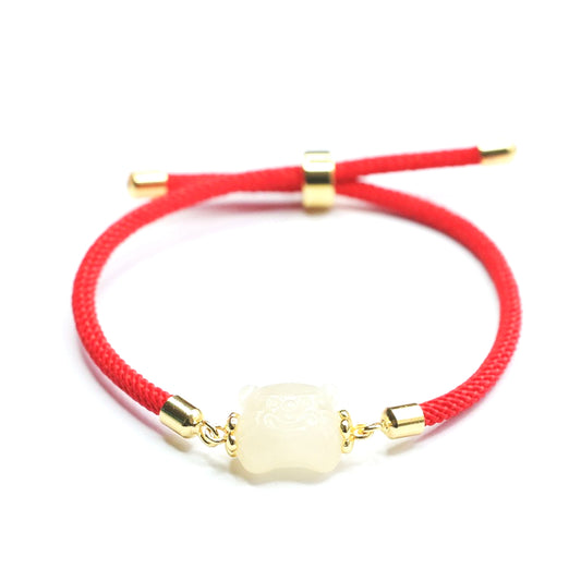 Hetian Jade Tiger Zodiac Red Cord Bracelet