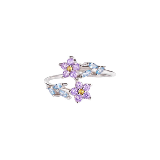 Colourful Zircon Leaf Flower Opening Sterling Silver Ring
