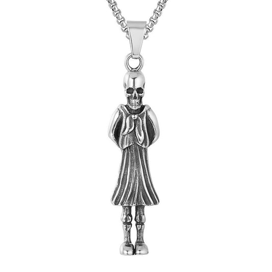 Halloween Sailor Skirt Skeleton Girl Titanium Steel Necklace for Men