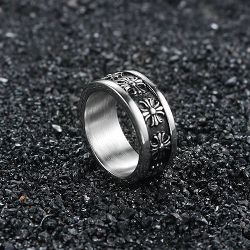 Punk Cross Flower Stainless Steel Ring - Unisex Retro Fashion Jewelry for Men and Women