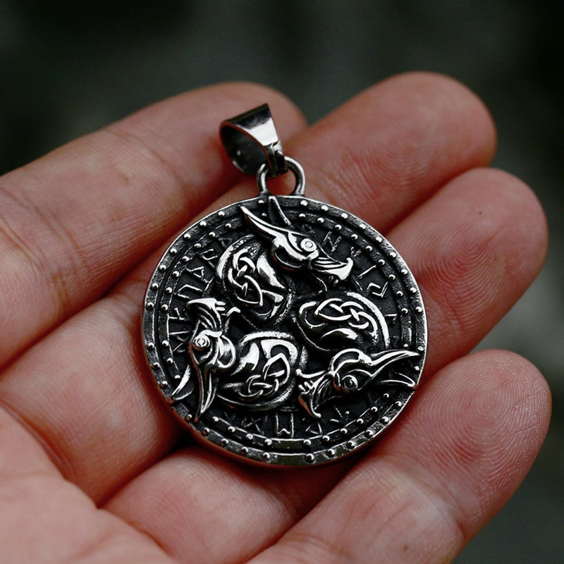 Stainless Steel Viking Wolf Head Pendant - Nordic Retro Titanium Steel Jewelry for Men