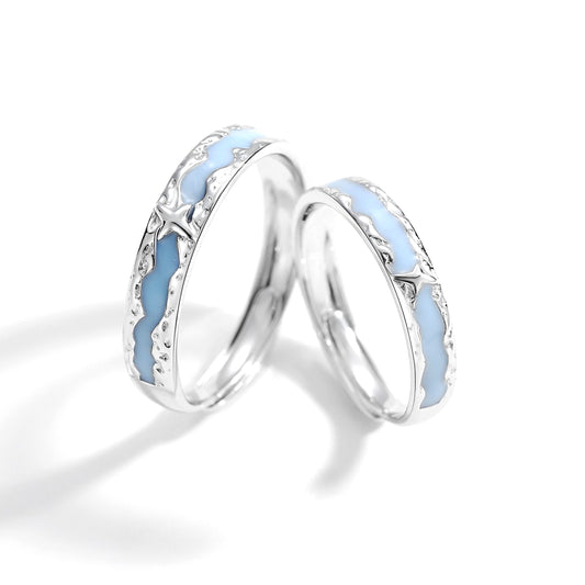 Planderful Jewelry Sterling Silver Star Luminous Couple Ring For Him And Her Filigree Modern Design