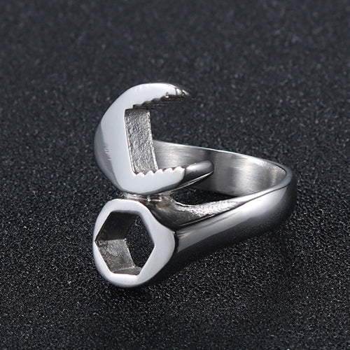 Men's Vintage-Inspired Titanium Steel Ring - Creative Wrench Design in Retro Stainless Steel