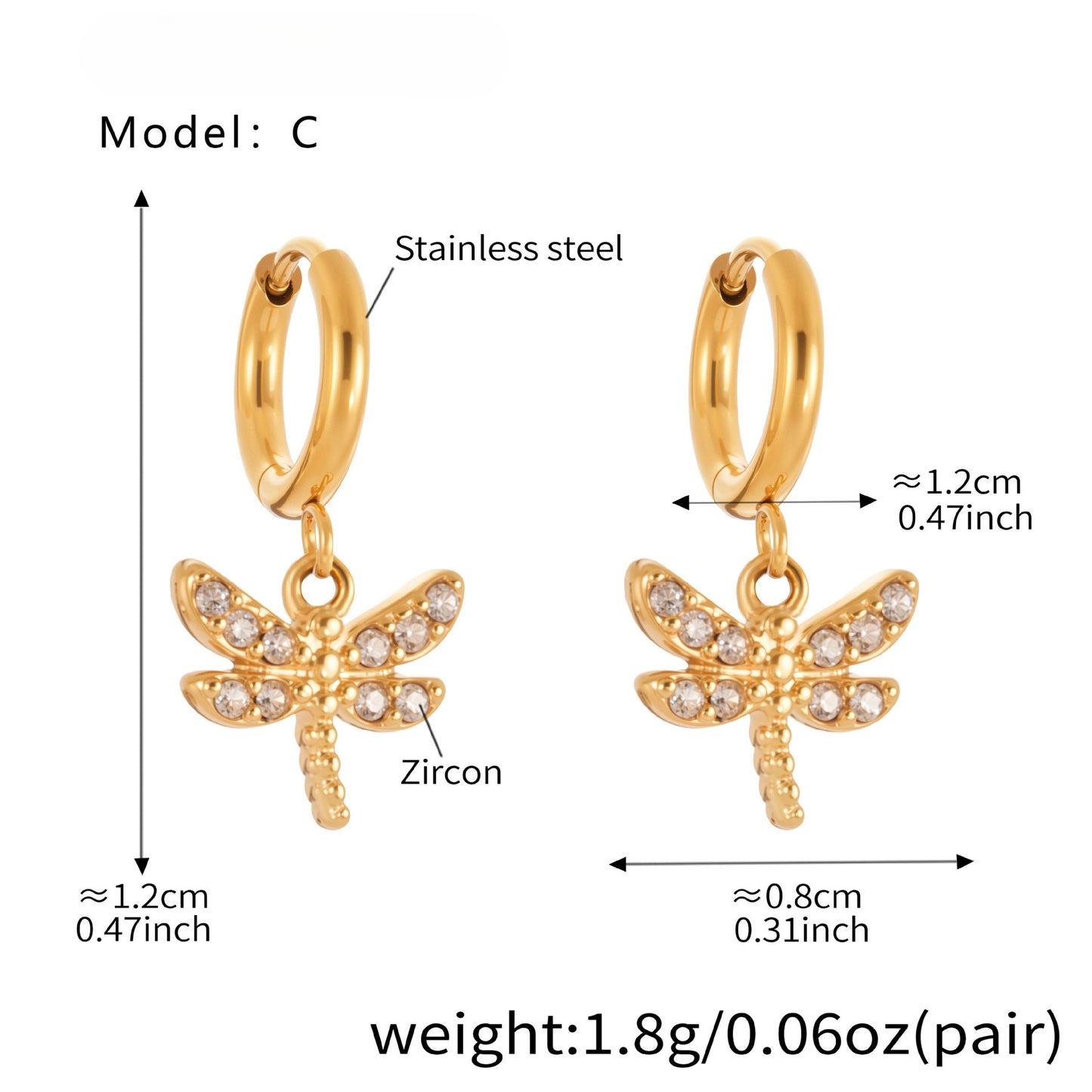 Planderful Zircon Dragonfly Earrings For Daily Wear Chic