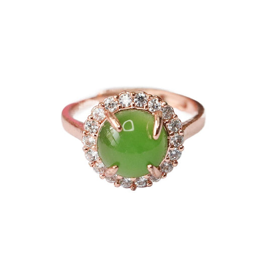 Hetian Jasper Zircon Halo Ring
