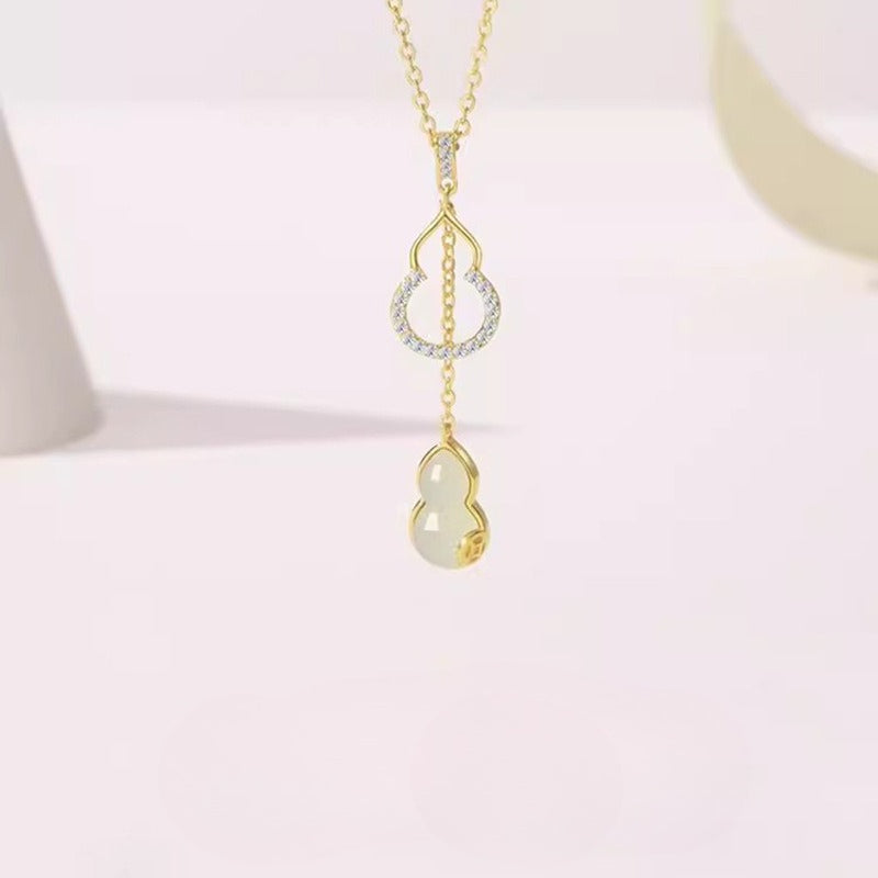 Planderful Sterling Silver Fulu Gourd Necklace For Women Light Luxury Chinese Pendant Collarbone Chain Jewelry