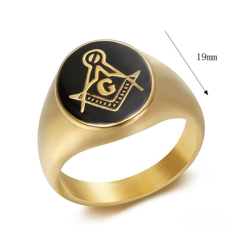 Planderful Everyday Genie Hip Hop Ring For Men Titanium Steel Gold Plated Freemason Design
