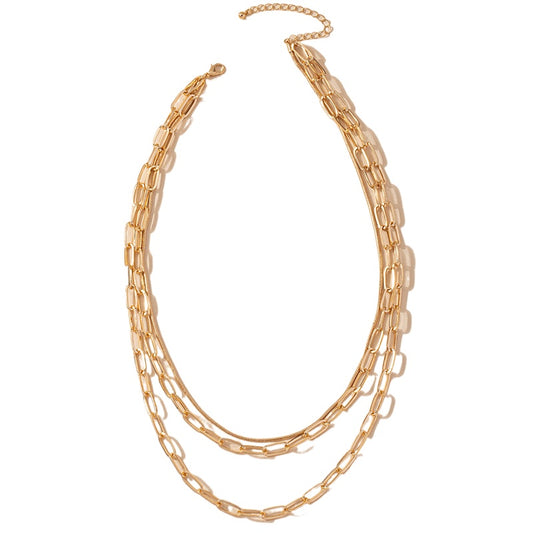Exaggerated Triple-Layer Chain Necklace with Cuban Link - Hip-Hop Clavicle Chain