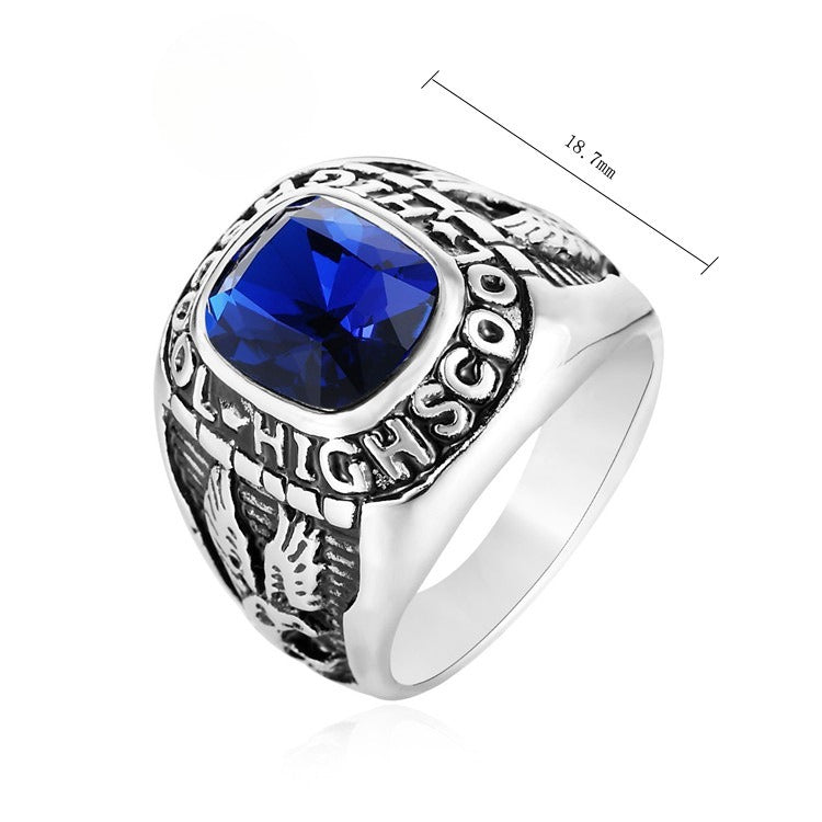Planderful Punk Zircon Military Ring For Men Unisex Retro Titanium Steel Statement Size 8 To 13