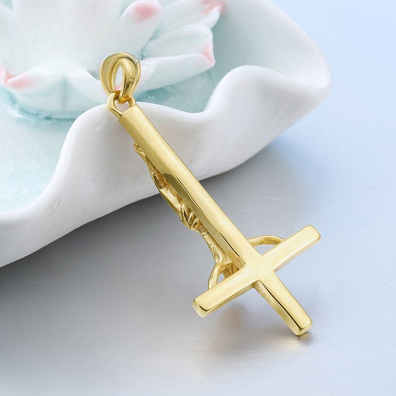 Men's Personalized Titanium Steel Inverted Cross Pendant - European and American Fashion Jewelry Wholesale