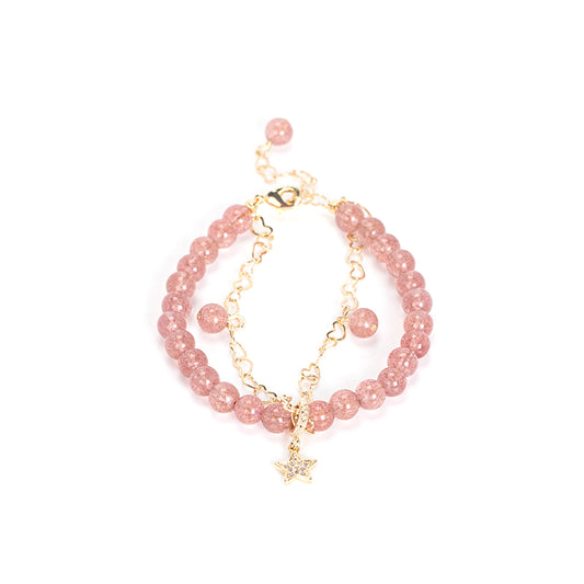 Pink Crystal Peach Blossom Bracelet - Handmade Sterling Silver Design